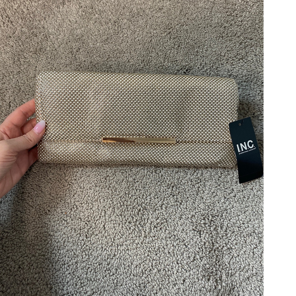 New INC Gold Beaded Evening Clutch Purse with Chain Strap One Size - Picture 2 of 4
